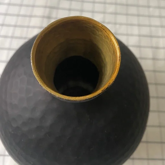 Black Hammered Vase with Gold Interior - Picture 5 of 9